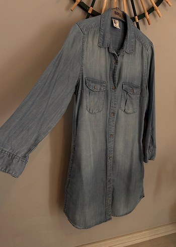 s Beden Mavi Batik Desenli Uzun Kollu Denim Gömlek
