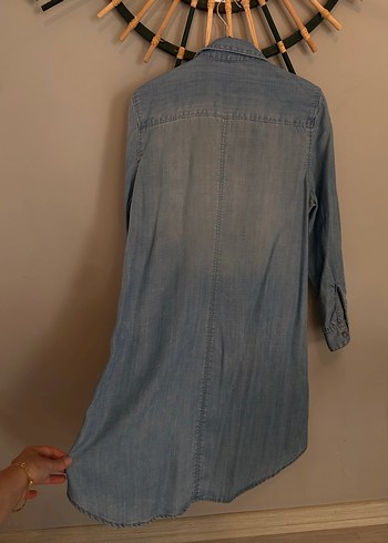 H&M Mavi Batik Desenli Uzun Kollu Denim Gömlek