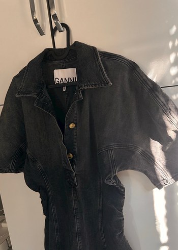 s Beden siyah Renk Siyah Denim Düğmeli elbise