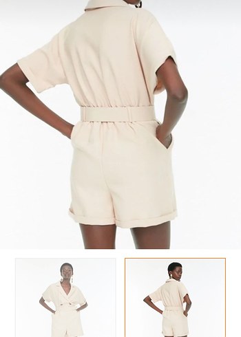 Bej Kemerli Kadın Mini Tulum - Görsel 2