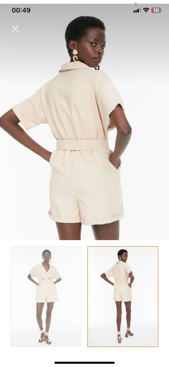 Bej Kemerli Kadın Mini Tulum - Görsel 2