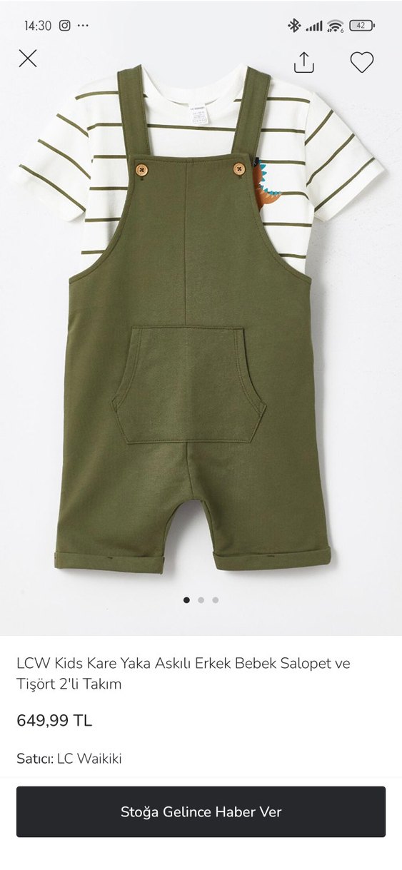 Erkek Çocuk Haki kısaı Kollu tişört Tulum - Görsel 4