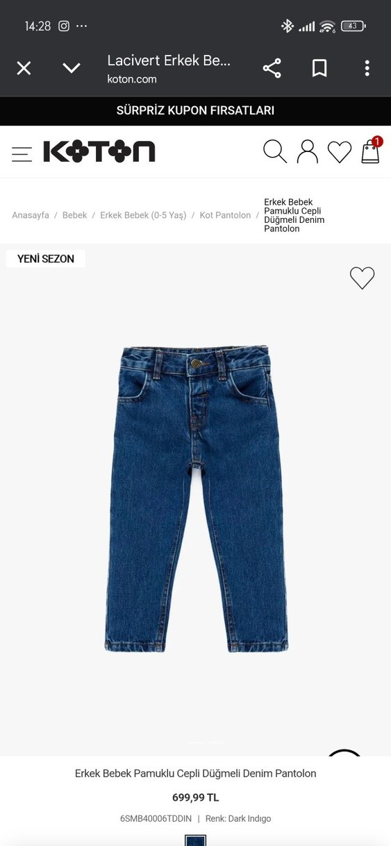 Parlak Mavi Erkek Çocuk Kot Pantolon - Görsel 5