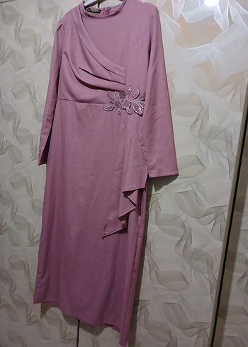 Mor Uzun Kollu Modern Klasik Kadın Elbise - Görsel 3