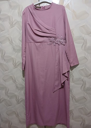 Mor Uzun Kollu Modern Klasik Kadın Elbise - Görsel 2