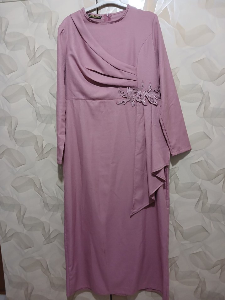 Mor Uzun Kollu Modern Klasik Kadın Elbise - Görsel 2