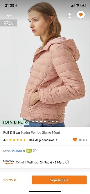 Pull and bear kaz tüylü mont