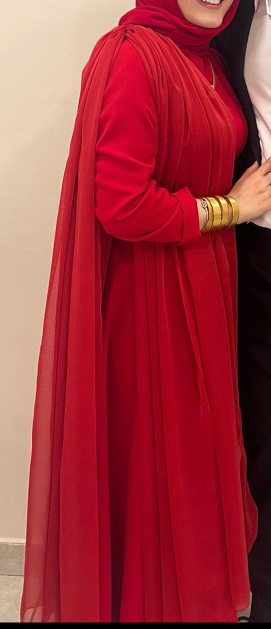 Kırmızı Uzun Drapeli Kadın Abiye Elbise - Görsel 3