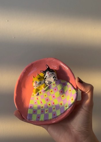 Diğer Sevimli Pastel Renkli Kedi Figürlü Tabak