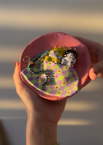 Beden Sevimli Pastel Renkli Kedi Figürlü Tabak