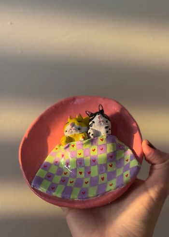 Sevimli Pastel Renkli Kedi Figürlü Tabak