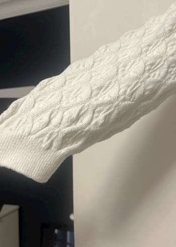 l Beden Beyaz Örgü V Yakalı Uzun Elbise