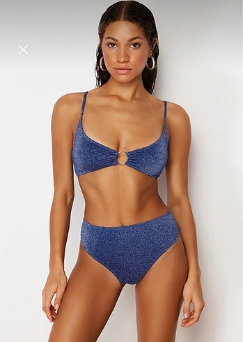 Saks mavisi simli bikini takımı