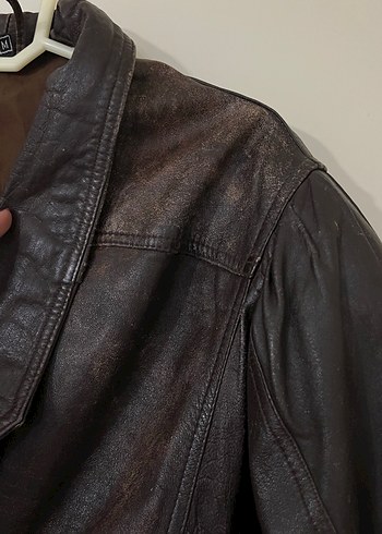 vintage kahverengi deri ceket - Görsel 3