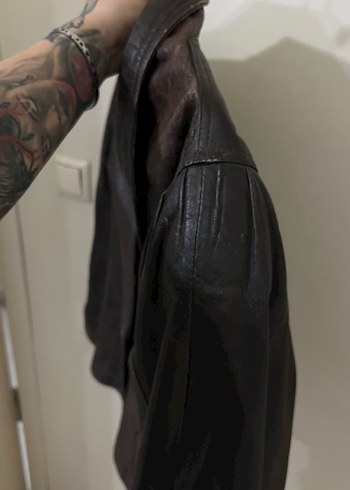 vintage kahverengi deri ceket - Görsel 5