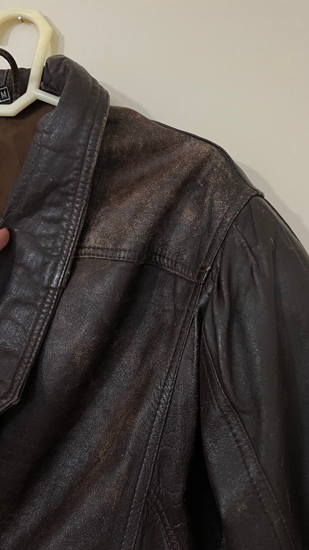 vintage kahverengi deri ceket - Görsel 3
