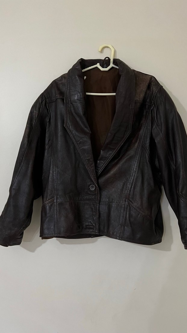 vintage kahverengi deri ceket - Görsel 2