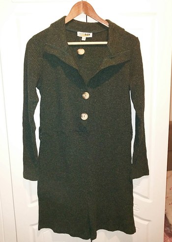 Haki Düğmeli Kadın Yünlü şort Tulum - Görsel 4