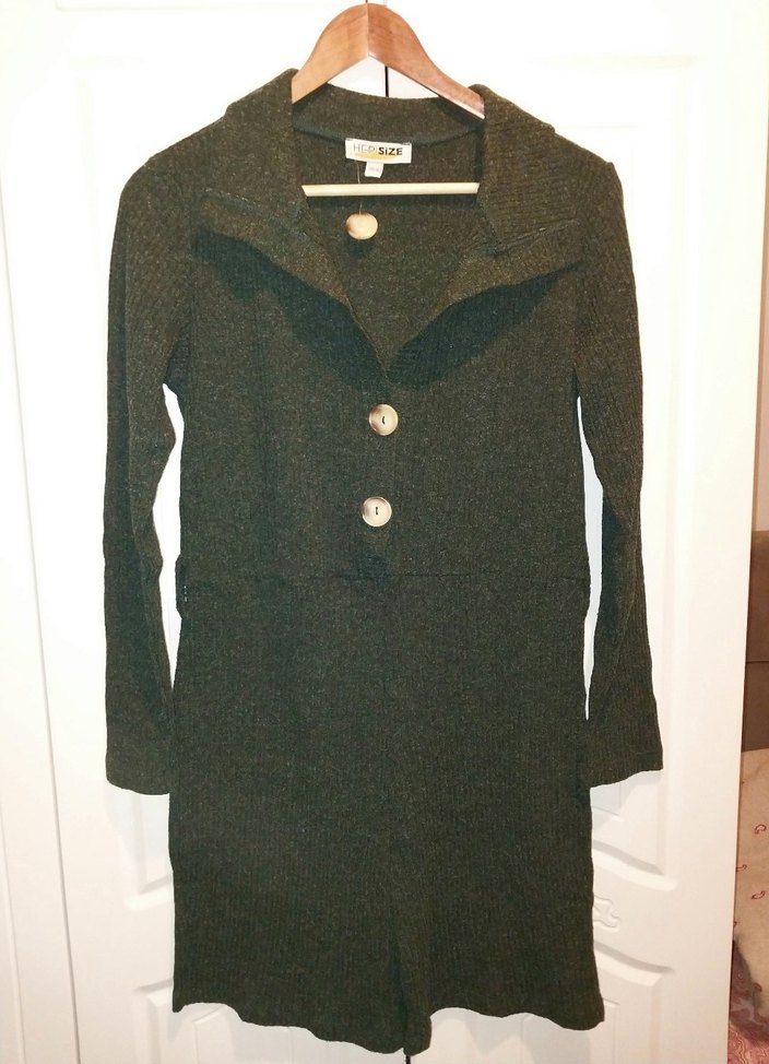 Haki Düğmeli Kadın Yünlü şort Tulum - Görsel 4