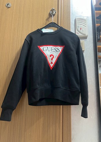 xs Beden Orijinal Siyah Guess Baskılı Uzun Kollu Sweatshirt