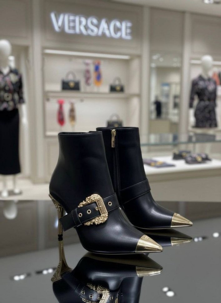 Versace Siyah Deri Stiletto Topuklu Bot - Görsel 2