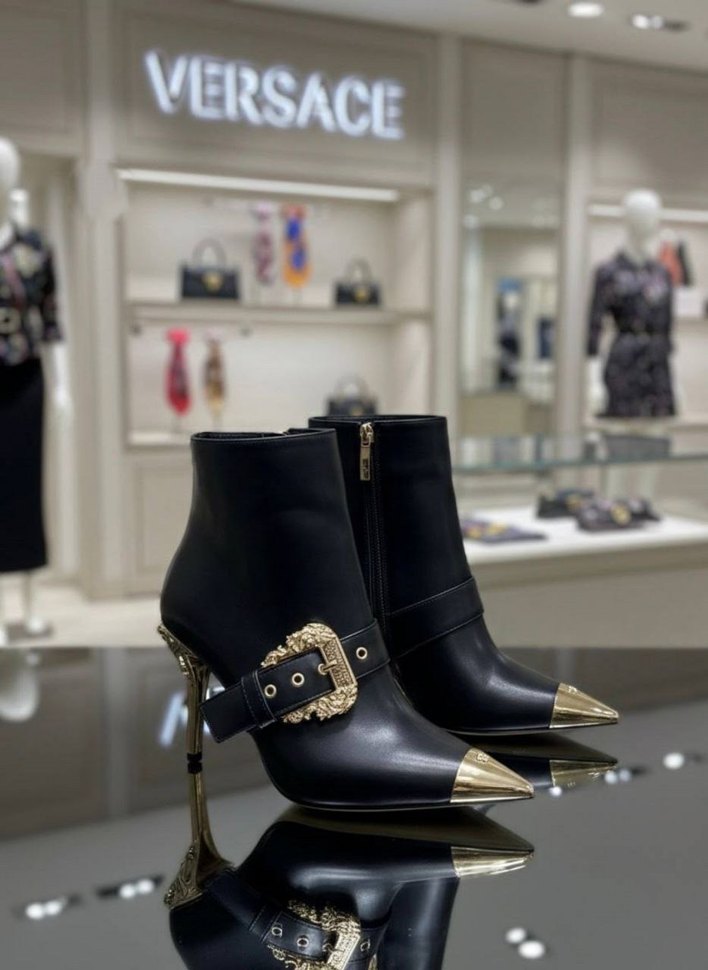 Versace Siyah Deri Stiletto Topuklu Bot - Görsel 3