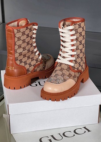 Gucci Kahverengi Yılan Desenli Platform Bot - Görsel 4