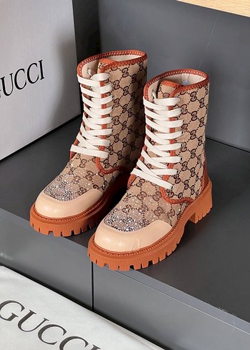 Gucci Kahverengi Yılan Desenli Platform Bot - Görsel 5
