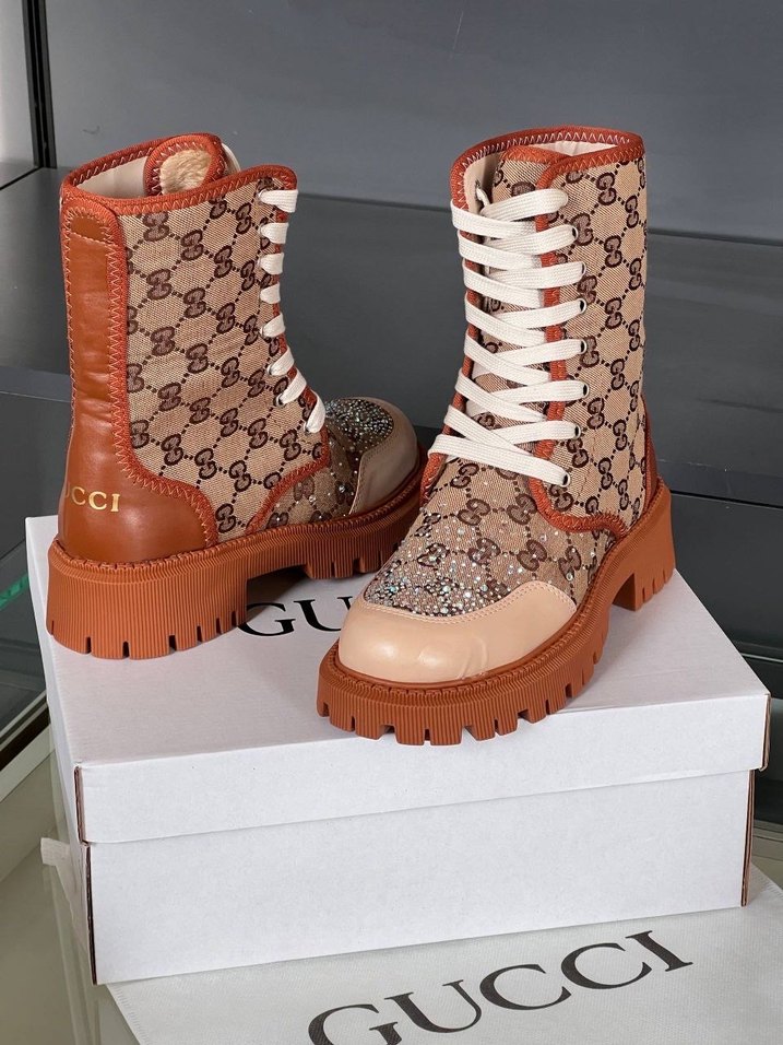 Gucci Kahverengi Yılan Desenli Platform Bot - Görsel 4