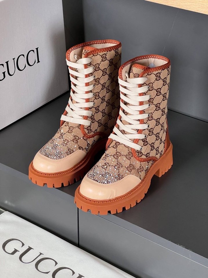 Gucci Kahverengi Yılan Desenli Platform Bot - Görsel 5
