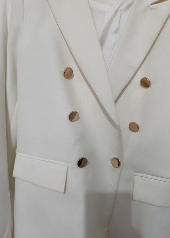 m Beden Düğmeli Beyaz Kadın Blazer Ceket