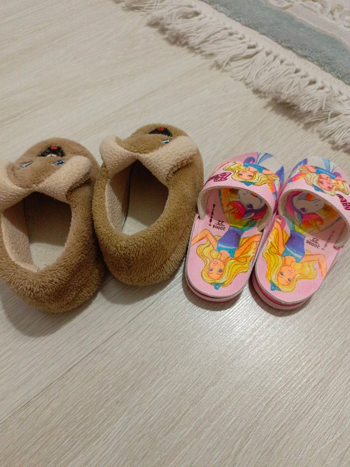 Kızlar için kahverengi nakışlı sıcak terlik - Görsel 2