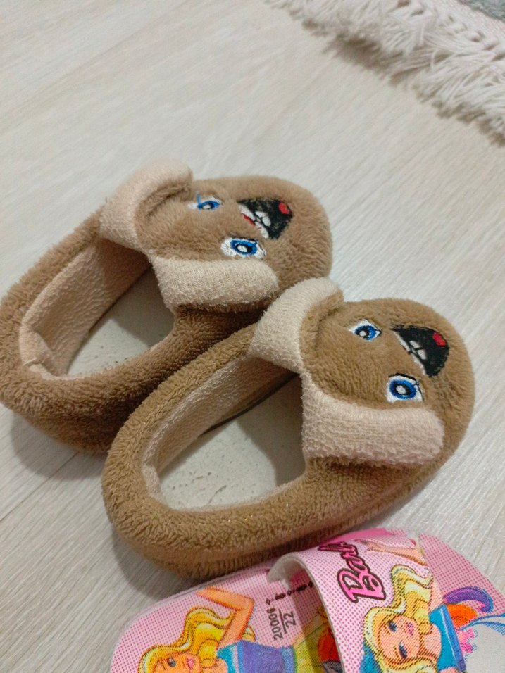 Kızlar için kahverengi nakışlı sıcak terlik - Görsel 4