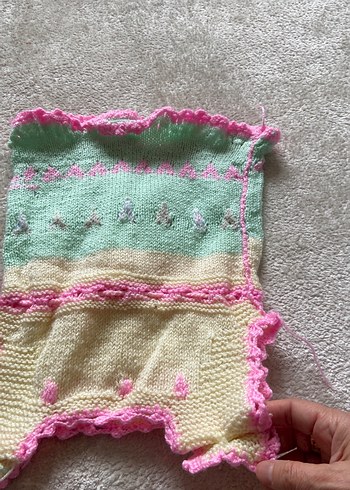 Kız Çocuk Çok Renkli Nakışlı Örgü Yelek - Görsel 5