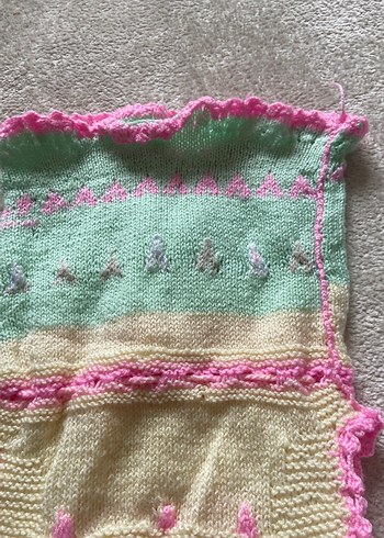 Kız Çocuk Çok Renkli Nakışlı Örgü Yelek - Görsel 6