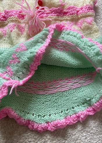 Kız Çocuk Çok Renkli Nakışlı Örgü Yelek - Görsel 4