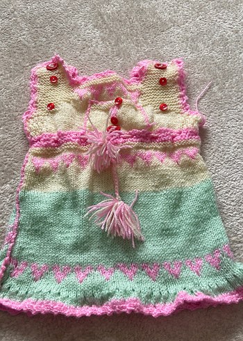 Kız Çocuk Çok Renkli Nakışlı Örgü Yelek - Görsel 2