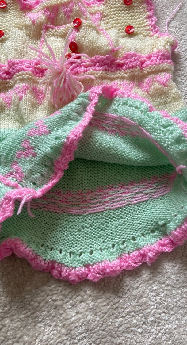 Kız Çocuk Çok Renkli Nakışlı Örgü Yelek - Görsel 4