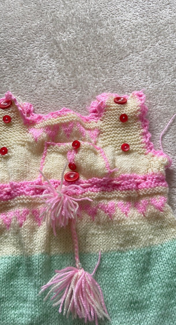 Kız Çocuk Çok Renkli Nakışlı Örgü Yelek - Görsel 3