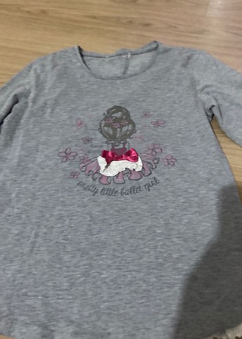 Kız Çocuk Gri Uzun Kollu Triko Tişört - Görsel 3