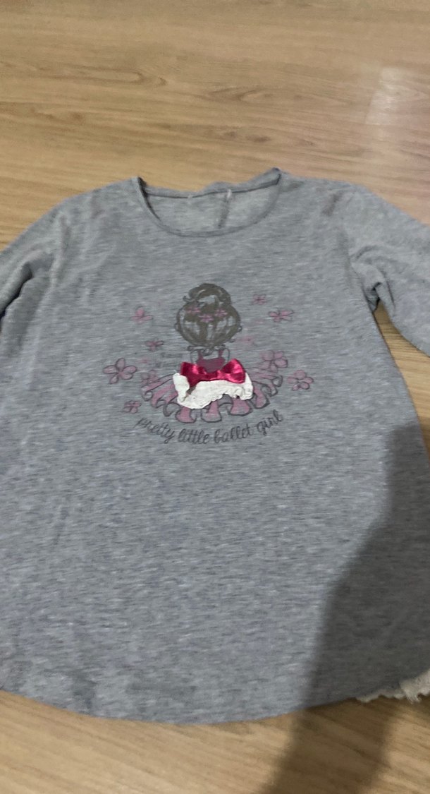 Kız Çocuk Gri Uzun Kollu Triko Tişört - Görsel 3