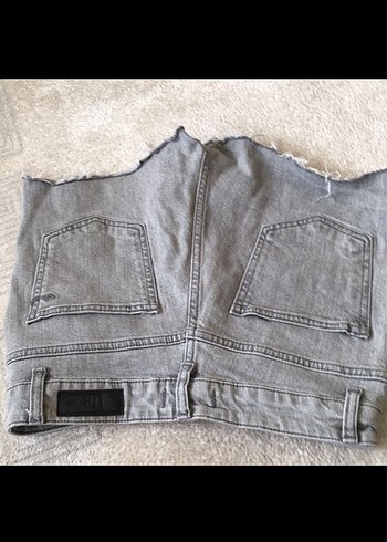 Gri Kadın Denim Mini Şort - Görsel 6