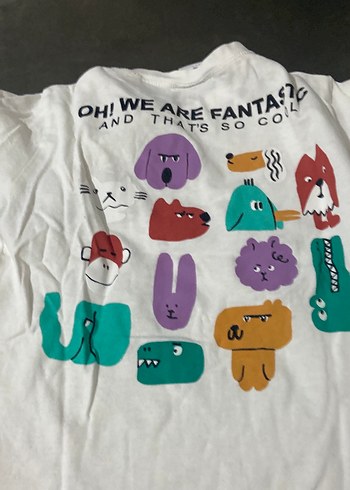 Beyaz Baskılı Kız Tişörtü, Kısa Kollu - Görsel 7