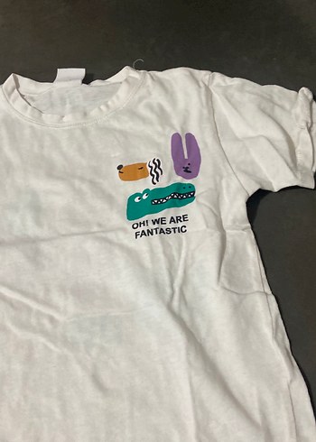 Beyaz Baskılı Kız Tişörtü, Kısa Kollu - Görsel 2