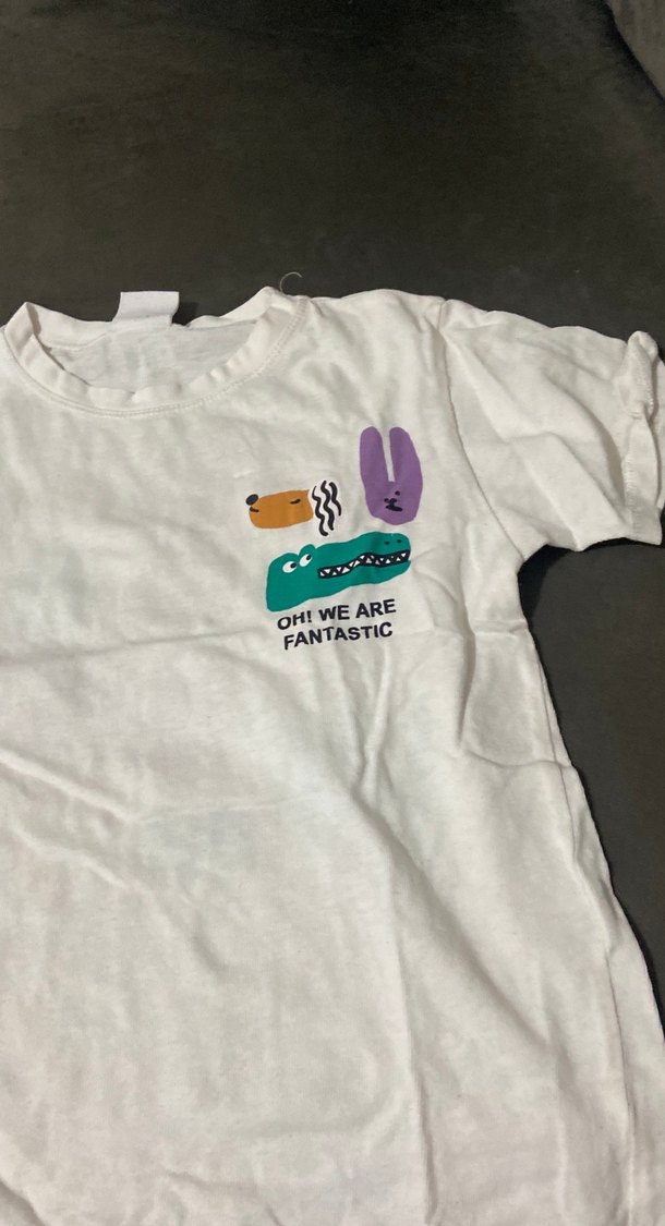 Beyaz Baskılı Kız Tişörtü, Kısa Kollu - Görsel 2