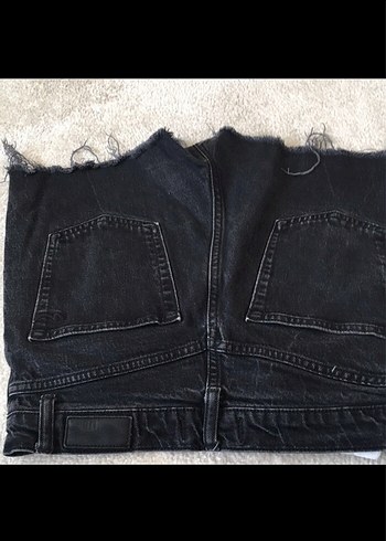 Kadın Siyah Yırtık Mini Kot Şort - Görsel 7