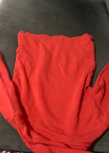 Kırmızı Kapüşonlu Kadın Sweatshirt - Görsel 5