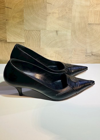 37 Beden Klasik Siyah Deri Stiletto Topuklu Ayakkabı