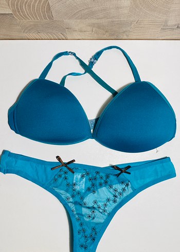 Turkuaz Bohem Tarzda Sütyen ve Külot Takımı - Görsel 3