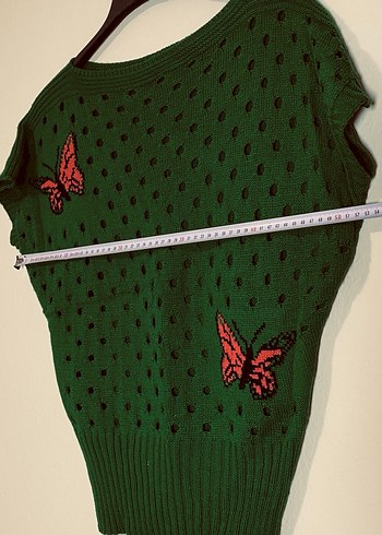 Sıfır - Nakışlı Kelebek Desenli Yeşil Örgü Kadın Kazak - Görsel 6